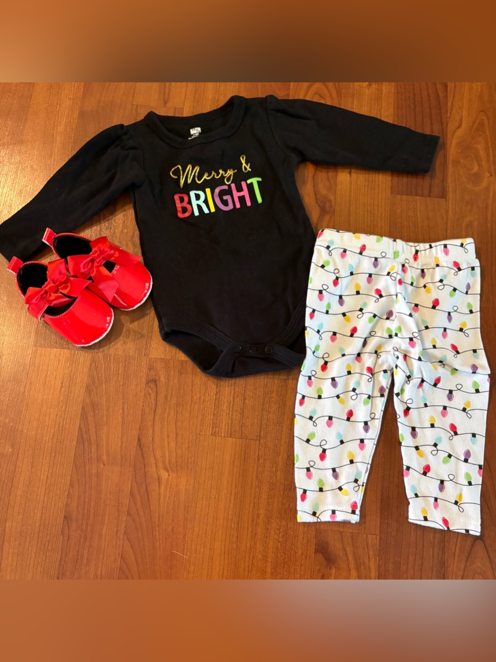 Hudson Baby Merry & Bright Christmas outfit with shoes 3-6 month